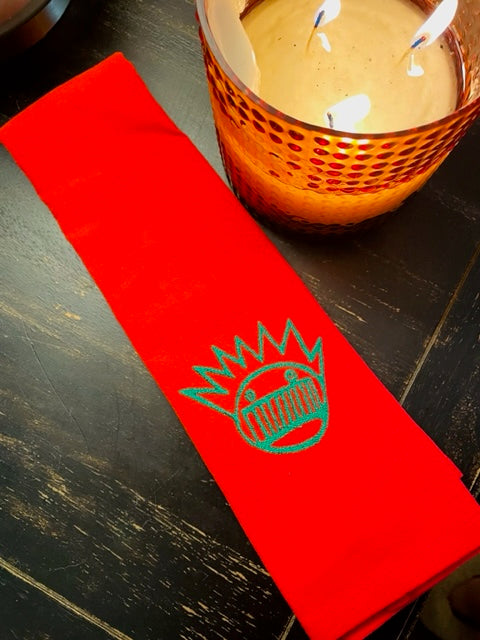 Embroidered Christmas Ween Red Tea Towel