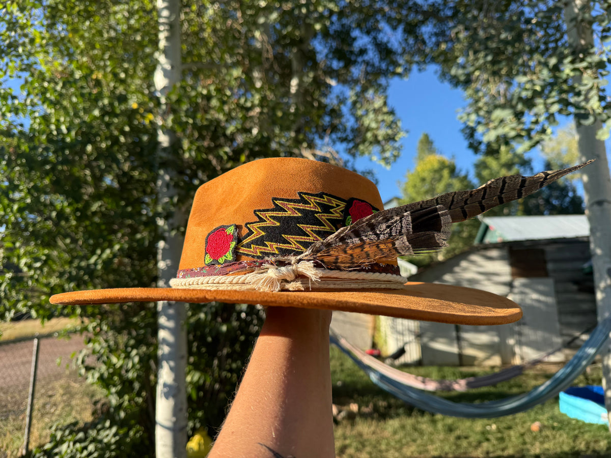 Rose and Bolts Brown Faux Suede Hat