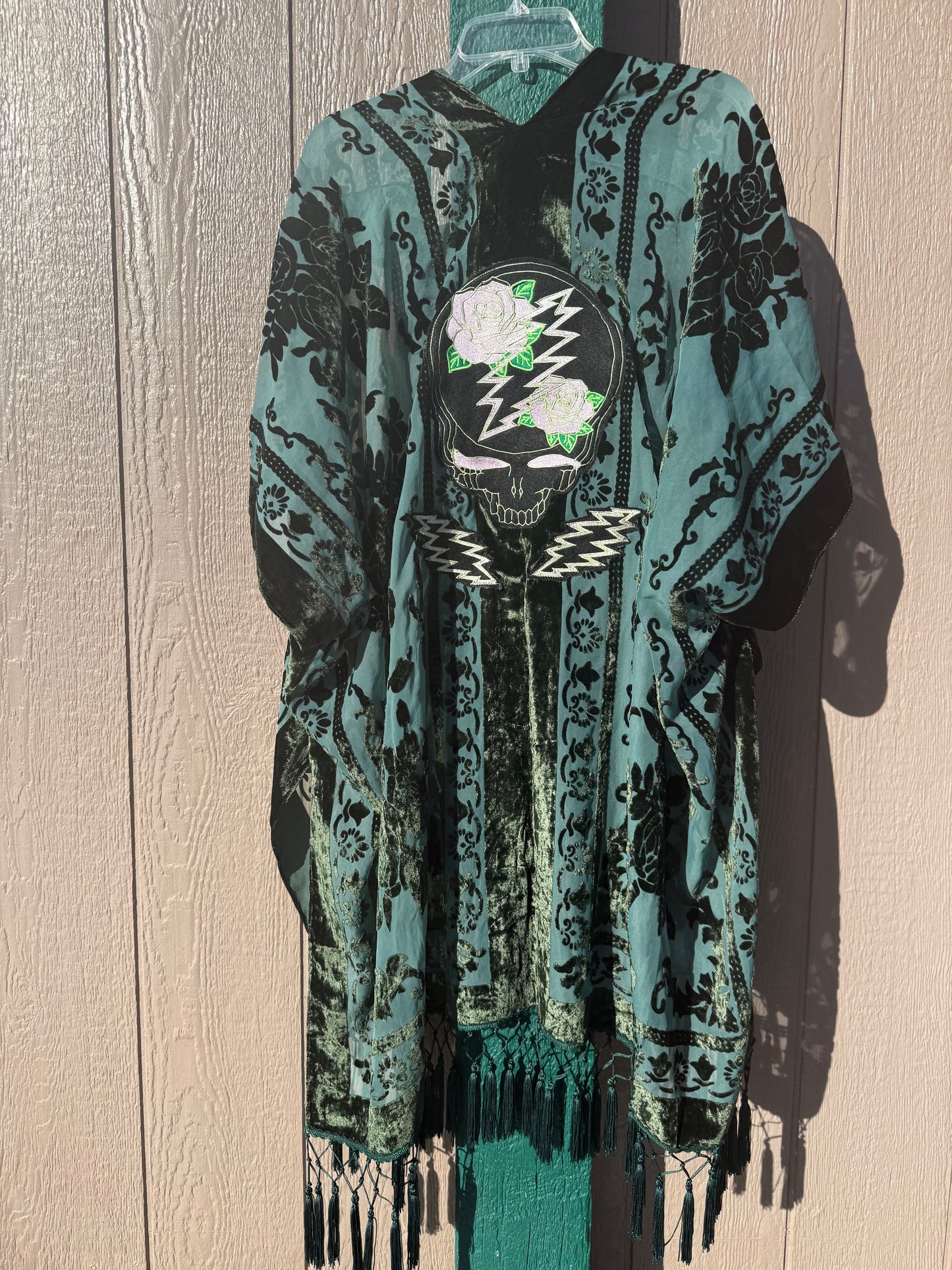 Burnout Velvet Rose and Bolts Fringe Kimono