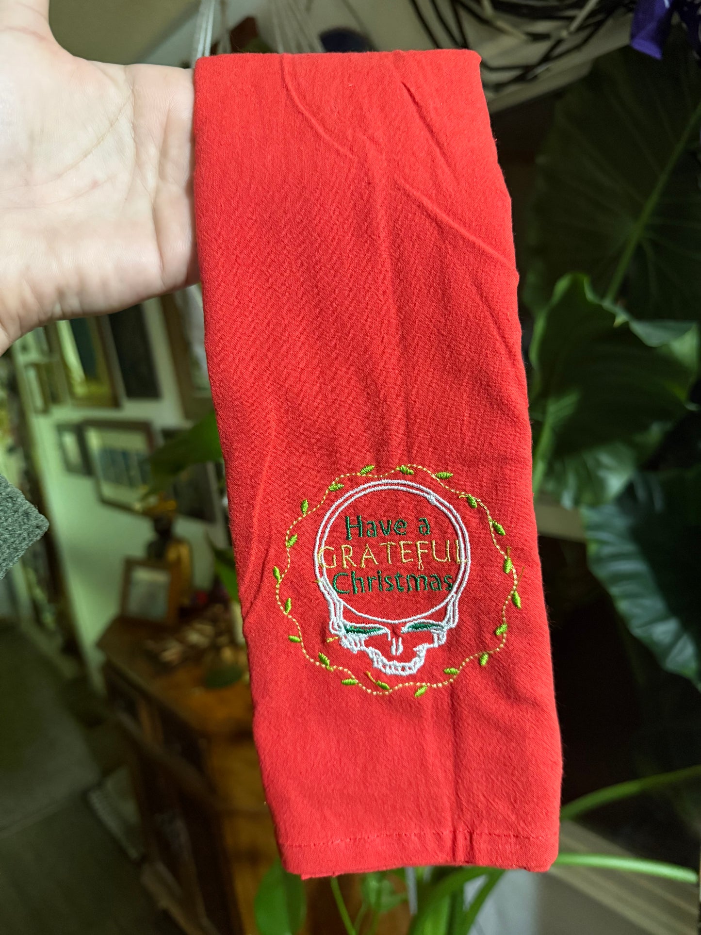 Grateful Christmas Tea Towel Red