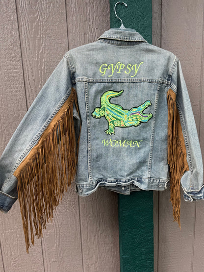 Gypsy Woman Fringe Denim Jacket Women’s Large