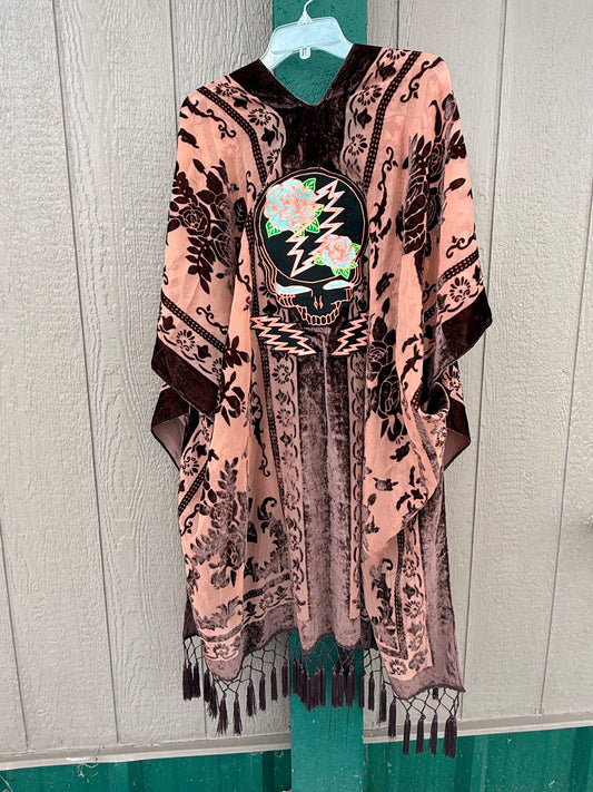 Burnout Velvet Rose and Bolts Fringe Kimono