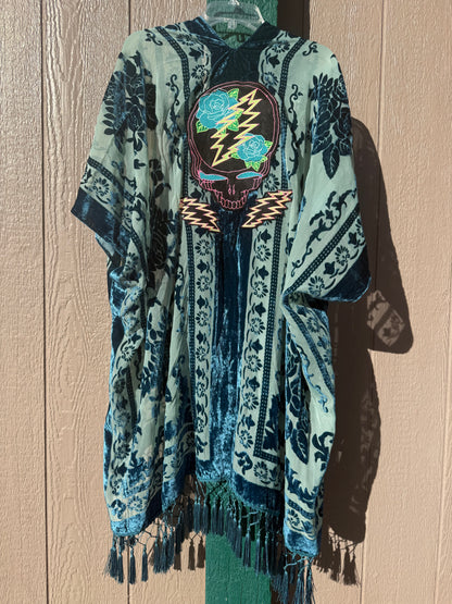 Burnout Velvet Rose and Bolts Fringe Kimono