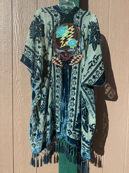 Burnout Velvet Rose and Bolts Fringe Kimono
