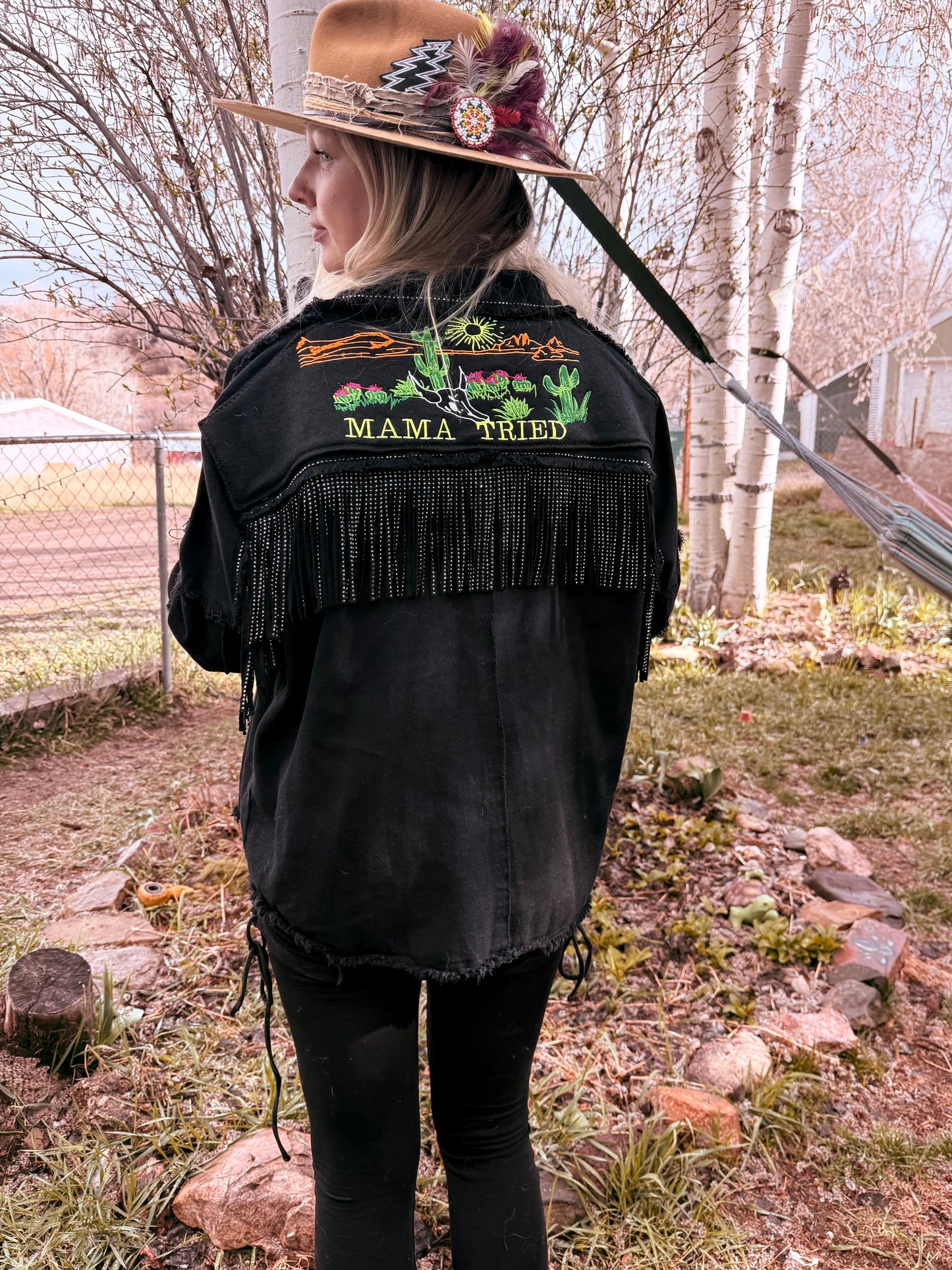 Mama Tried Fringe Denim Jacket Women’s L/XL