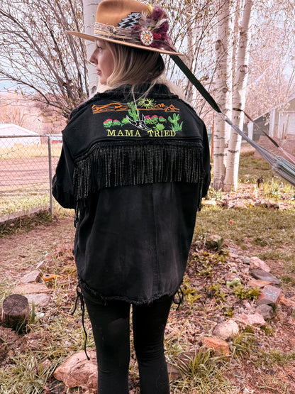 Mama Tried Fringe Denim Jacket Women’s L/XL