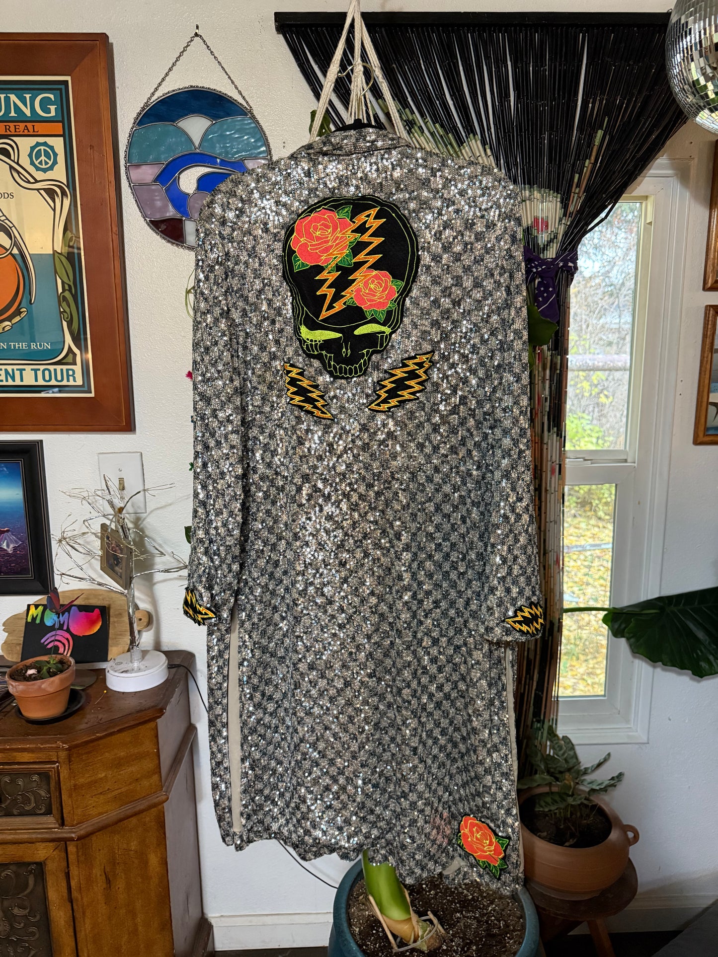 Checkered Sequin Rose and Bolts Duster Women’s Medium