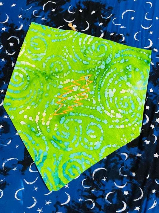 Green Batik 13-Point Bolt Bandana