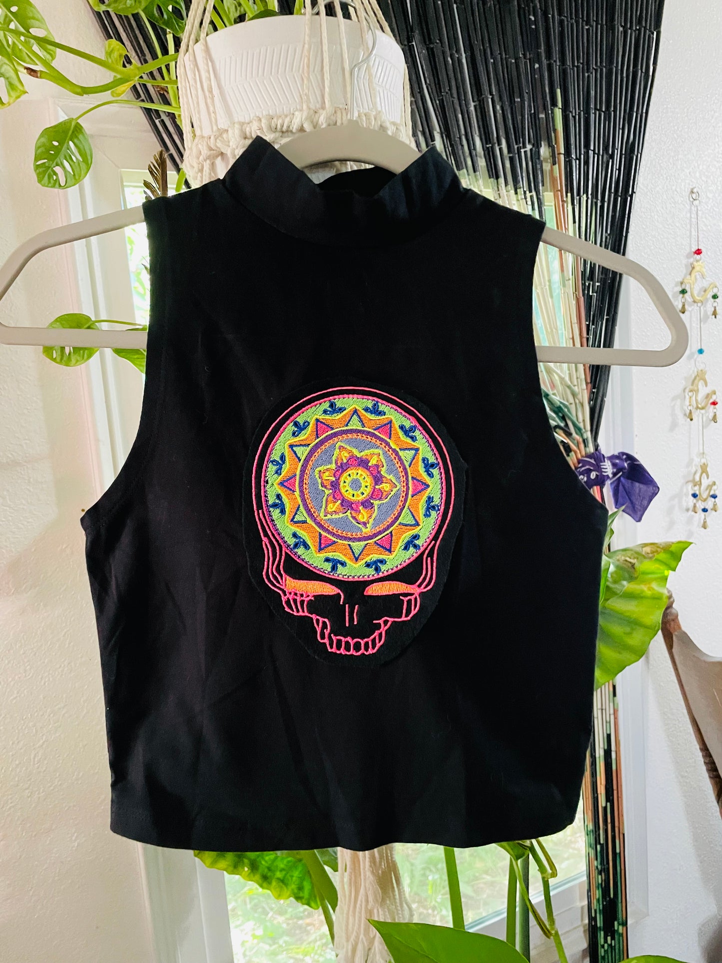 Embroidered Stealie Mandala High Neck Crop Top