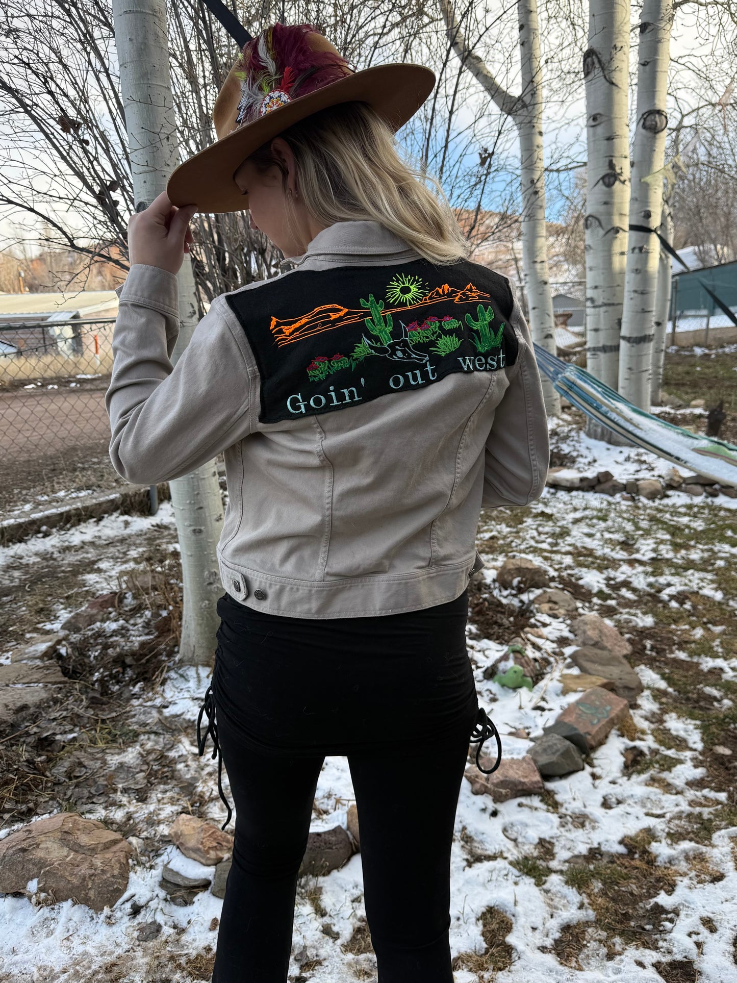 Going Out West Tan Denim Jacket Women’s Large