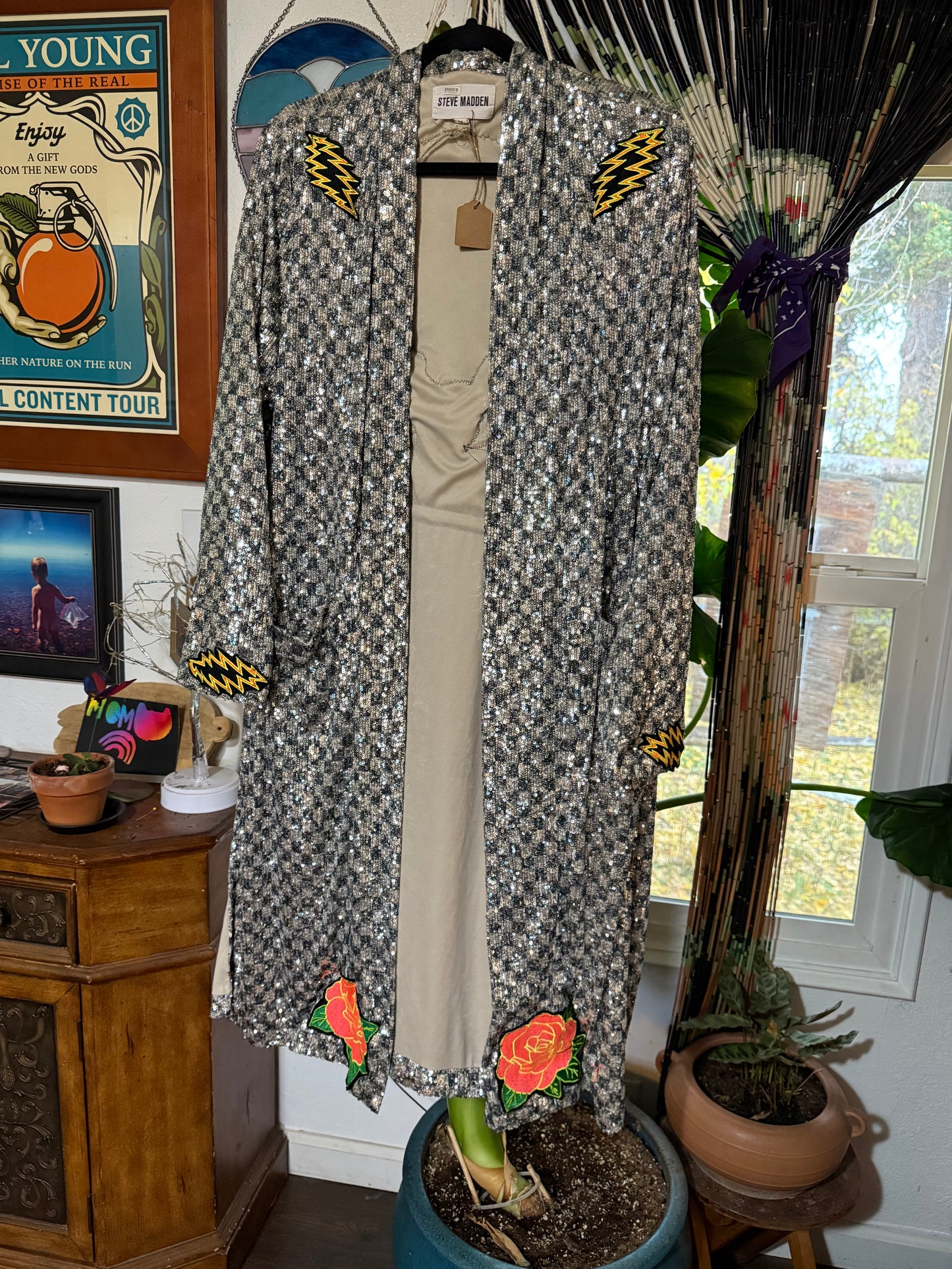 Checkered Sequin Rose and Bolts Duster Women’s Medium