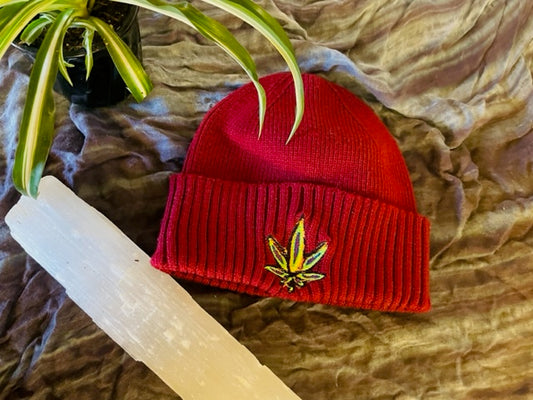 Embroidered 420 Leaf Beanie