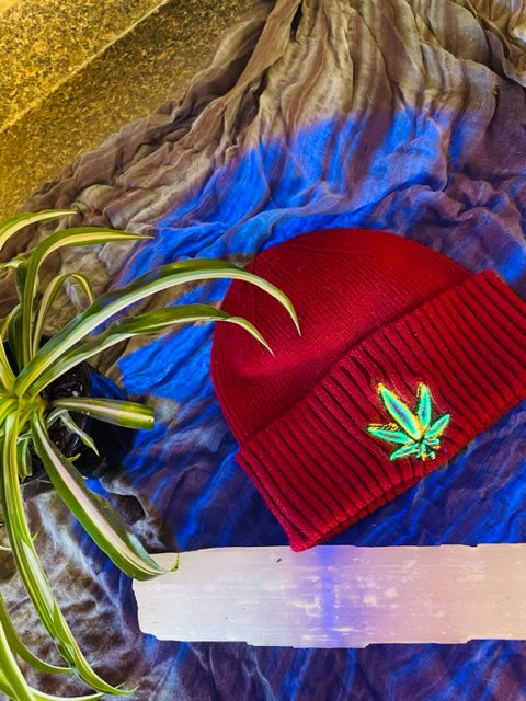 Embroidered 420 Leaf Beanie